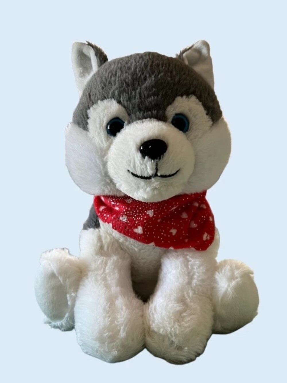 8" Gray & White Husky Dog Plush Stuffed Animal Red Heart Scarf Soft Toy
